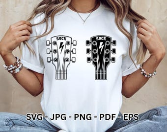 SVG de cabeça de guitarra vintage | Clipart de silhueta de guitarrista | Vetor retrô de música para Cricut e sublimação
