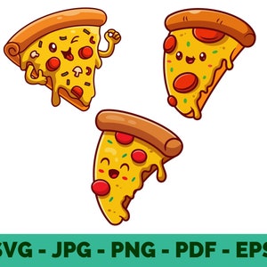 Cute Pizza Clipart | Cartoon Pizza Slice Bundle | Vector Art for Tshirt Design | Sublimation File