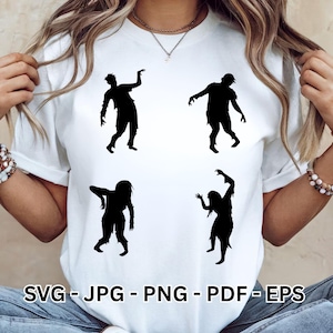Zombie-svg | Zombiesilhouet-clipart voor het bedrukken van Halloween-T-shirts, horrorvector en cricut | Direct downloaden