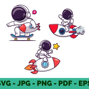 Lindo astronauta de dibujos animados cohete clipart / Niño astronauta / Cosmonauta / Espacio / Paquete / Sublimación