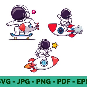 Cute Astronaut Clipart / Rocket / Cartoon / Kid astronaut / Cosmonaut / Space / Bundle / Sublimation