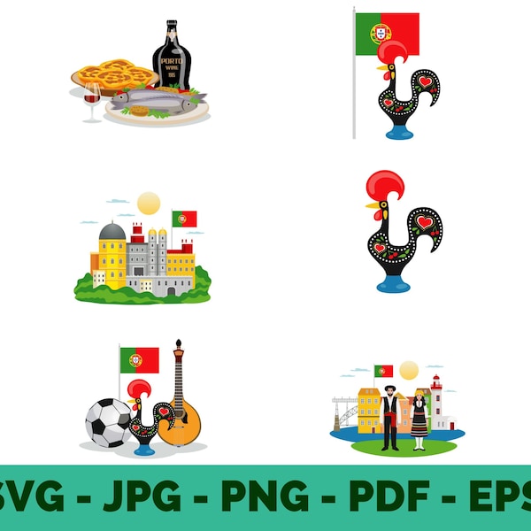 Portugal Rooster Clipart / Portugal svg / Galo Barcelos bundle / Portugal Wine clipart