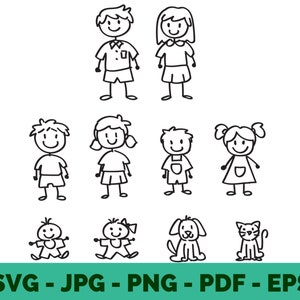 Stick famille SVG | Clipart famille dessin animé mignon | Designs maman, papa, fils et fille | Stickers vectoriels pour sublimation Cricut