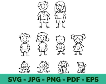 Stick Family SVG | Cute Cartoon Mom Dad Kids Clipart | Family Vector Stickers for Cricut & Sublimation