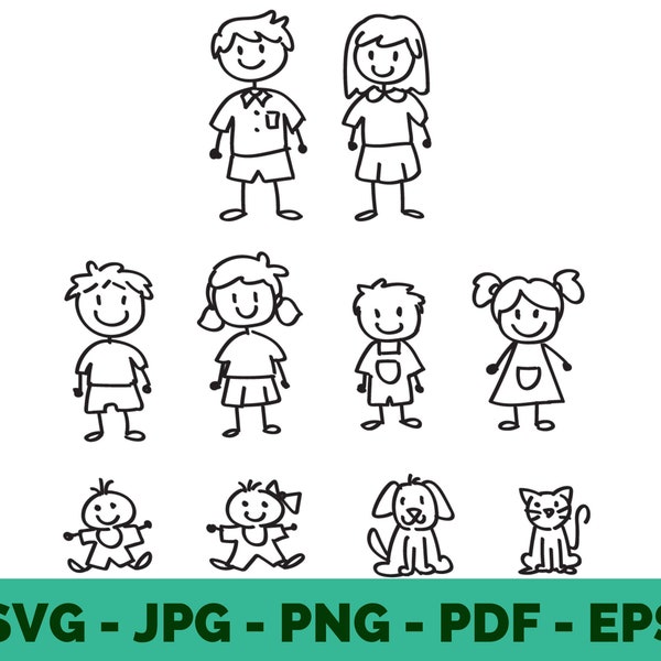 Stick family SVG / Family / Cute / Cartoon / Sticker / Mom / Dad / Son / Daughter / Vector / Sublimation / Cricut file