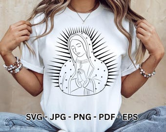 Imágenes prediseñadas SVG PNG de la Virgen María / Diseño católico mexicano / Archivo de corte por sublimación Cricut de la Virgen de Guadalupe (descarga digital)