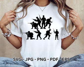 Military Clipart Bundle for Cricut | Soldier Silhouettes US Army Dog Tags Camo Boots Vector Graphics | Sublimation T-Shirt Designs
