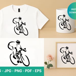 Bicicleta SVG PNG / Silueta de bicicleta para ciclismo, diseño vectorial / Archivo de corte para sublimación Cricut para camisetas, descarga digital imagen 2