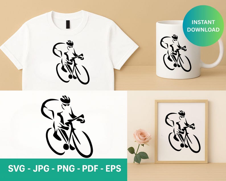 Bicicleta SVG PNG / Silueta de bicicleta para ciclismo, diseño vectorial / Archivo de corte para sublimación Cricut para camisetas, descarga digital imagen 2
