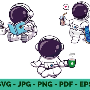 Cute Astronaut Clipart / Bundle / SVG / Coffee / Kid Astronaut / Cosmonaut / Space / Vector