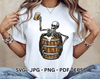 Funny Drunk Clipart SVG for Cricut | Beer Skull Sublimation Design T-Shirt Graphics | Instant Digital Download