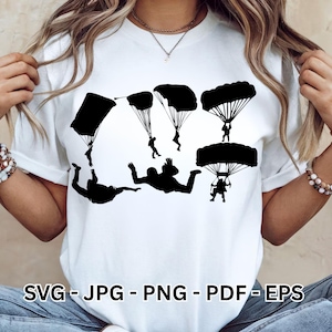 Paquete SVG de paracaidismo / Imágenes prediseñadas de paracaídas / Diseños de paracaidistas / Descarga digital de sublimación de Cricut vectorial de deportes extremos