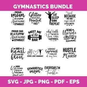 Gymnastics SVG Bundle | Gymnast & Gym Mom Designs | Team Silhouettes Quotes | Cricut Files for T-Shirts Crafts | Motivational Gymnast SVGs