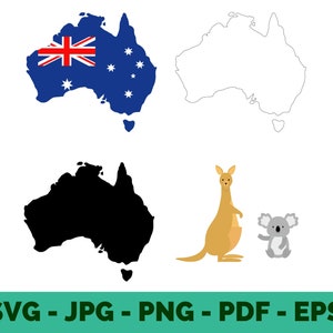 Ensemble SVG Australie | de carte et de kangourou | Clipart australien pour sublimation Cricut