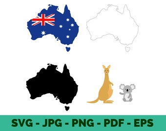 Australia SVG Bundle for Cricut | Map Kangaroo Koala Wildlife Clipart | Instant Digital Download Sublimation