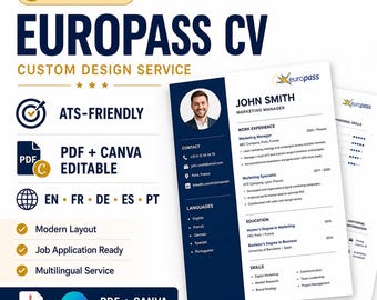 European CV Design Service | Custom ATS-Friendly Resume for Job Applications CV Europass Service
