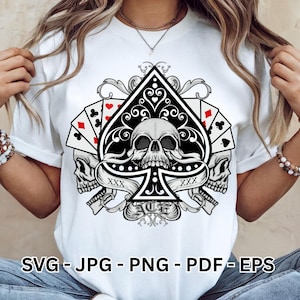 Poker SVG | Casino & Gambling Clipart with Skull for T-Shirt Printing Cricut | Online Poker Vector Instant Download