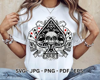 Poker Skull SVG PNG | Casino Gambling Clipart Vector Design | Cricut Sublimation Cut File Digital Download