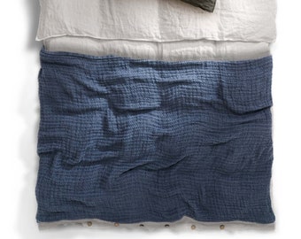 Unique pure Linen blanket or bedspread, 95x79"/240x200cm. A woolly, curly woven, soft washed comfy. Ships from Belgium + US