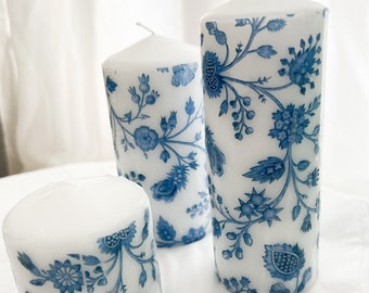Blue and white chinoiserie Candles, chinoiserie wedding candles, wedding candle sets