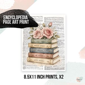 Book Stack, Encyclopedia Page, dictionary art prints, Book print print