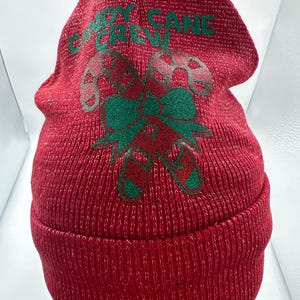 Candy Cane Crew Winter Beanie Hat: 100% Acrylic, 3-inch Cuff