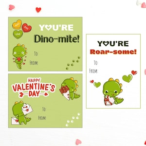 Digital Valentines Cards, Dinosaur Valentine&#39;s Cards, Dino Valentine&#39;s, Instant Download, Printable Dino Valentine&#39;s, Dino Valentines Tags