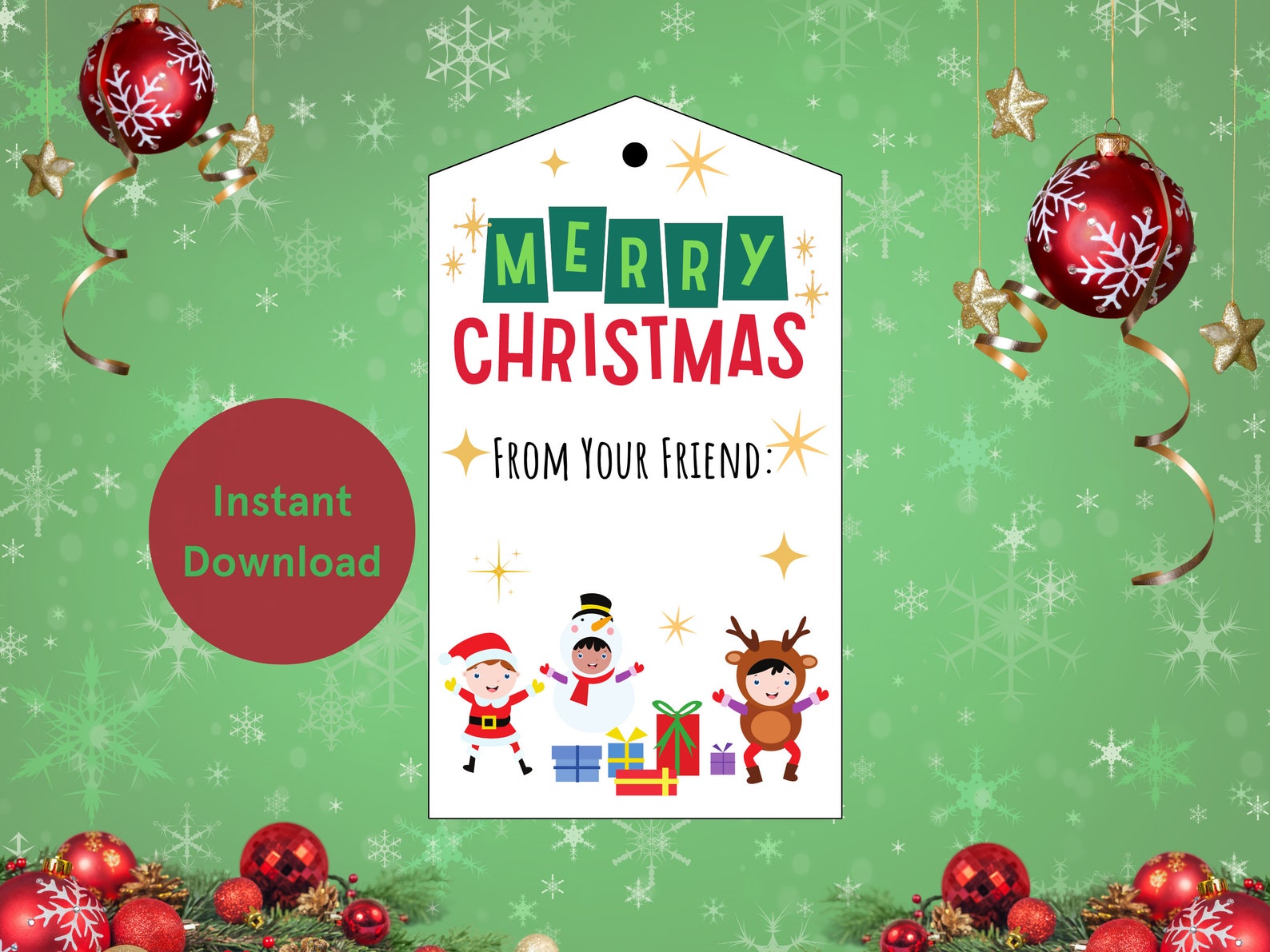 Printable Kids Christmas Gift Tags, Instant Download, Christmas Favor ...