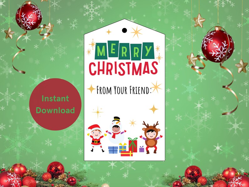 Printable Kids Christmas Gift Tags, Instant Download, Christmas Favor ...