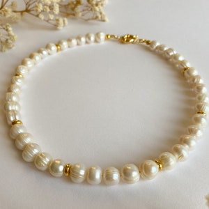 Natural Pearl Choker Necklace, Gold Detailed Pearl Necklace, Real Pearl Choker image 1