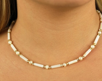 Mother of Pearl Necklace, Pearl Necklace, Gold Detailed Pearl Necklace, Pearl Choker