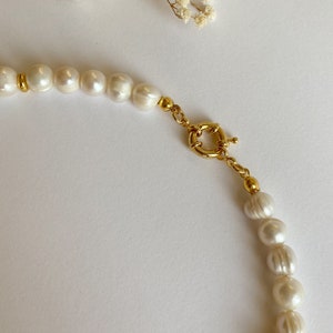 Natural Pearl Choker Necklace, Gold Detailed Pearl Necklace, Real Pearl Choker image 2