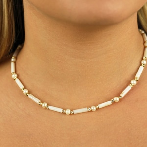 Perlmutt Halskette, Perlenkette, Gold Detaillierte Perlenkette, Perlen Choker