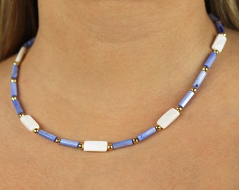 Mother of Pearl Necklace, Multicolor Necklace, Natural Stone Necklace