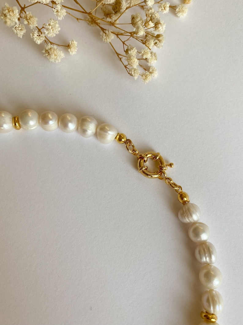 Natural Pearl Choker Necklace, Gold Detailed Pearl Necklace, Real Pearl Choker image 2