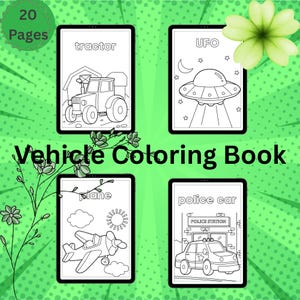 Vehicle Coloring book, Cars coloring book, cars coloring printable, Pdf file, instant download, kids coloring pages, truck coloring pages