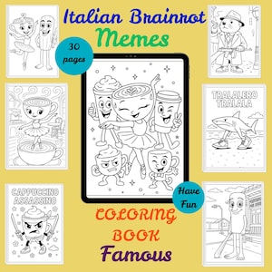 Italian Brainrot drawing book,  Italian Brainrot book, New funny meme coloring pages, Italian Brainrot pdf files, Brainrot digital download.