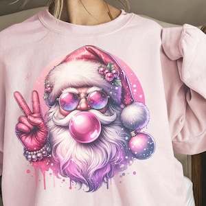 Retro Santa Christmas Blowing Bubble PNG, Funny Santa With Sunglasses Xmas, Vintage Merry Christmas PNG, Holiday Sublimation Digital, SVG