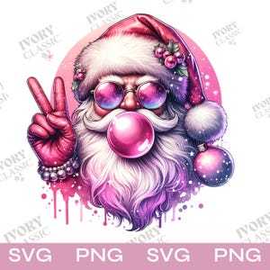 Retro Santa Christmas Blowing Bubble PNG, Funny Santa With Sunglasses Xmas, Vintage Merry Christmas PNG, Holiday Sublimation Digital, SVG