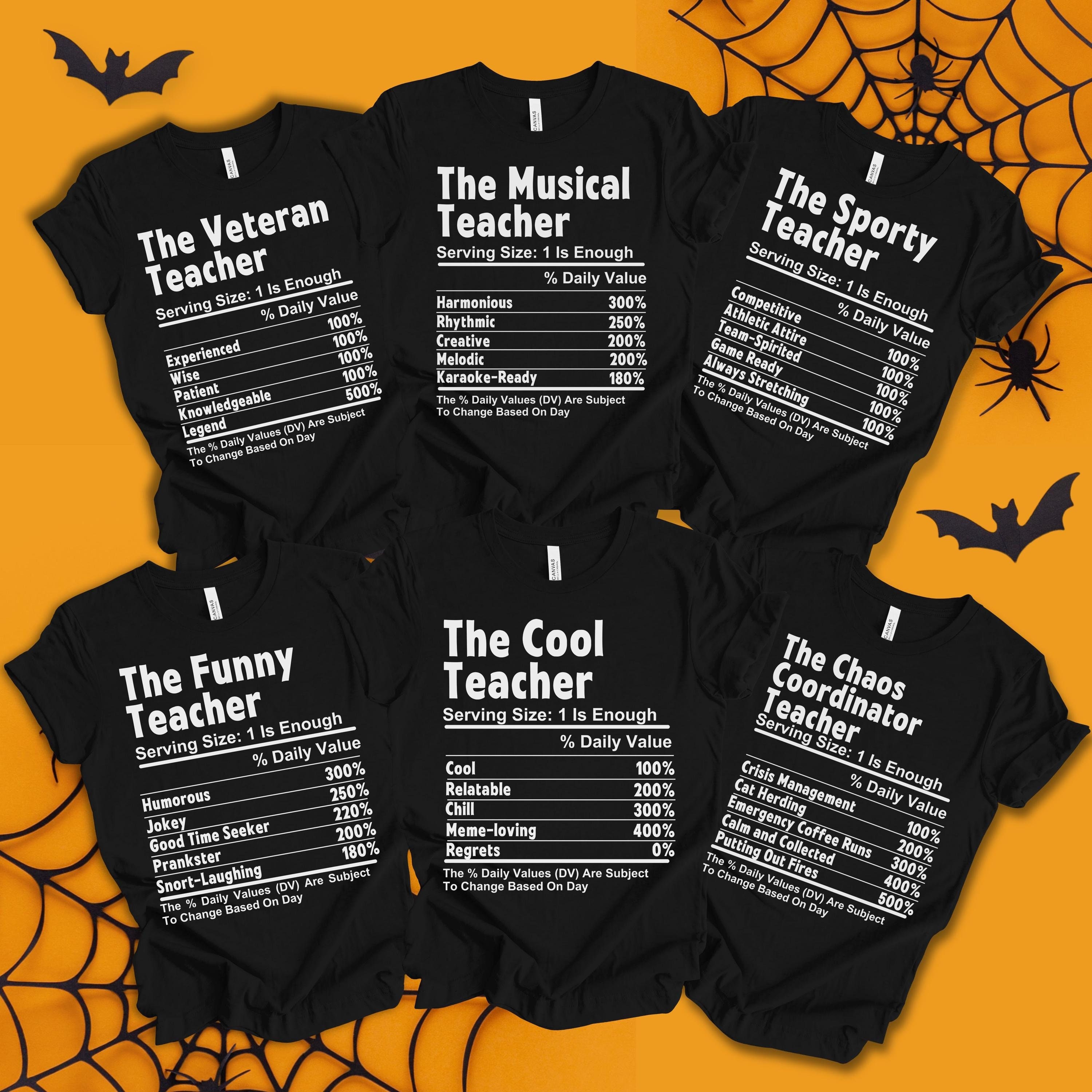 Nutritional Facts Teacher Group Shirts for Halloween, Custom Teacher Shirts, Teacher Halloween Tshirt, Teacher Costumes, Funny Teacher Shirt