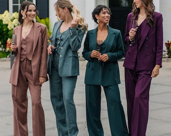 Emerald Green Palazzo Pantsuit: Formal Women's 3-Piece Suit