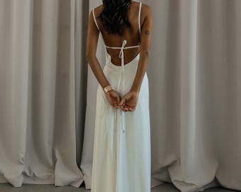 Civil wedding dress. Limited Collection Bridal white Maxi dress LUNA MAXI.Getting ready outfit. Simple wedding dress.Backless white dress.