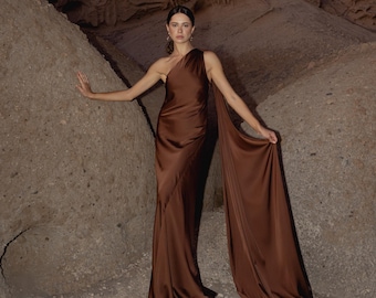 brown dress madewell La Lune Scarf Panelled Maxi Dress – Georgette