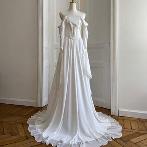 Bespoke Bridal Gown ALBA. Vintage wedding dress.Wedding Gown ALBA. Ivory Corset Maxi skirt. Custom Wedding dress.Long Sleeves dresss Chiffon