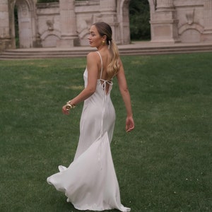 Bridal simple wedding dress.Off white silk dress.Floor silk dress.Maxi white dress. Backless wedding dress.Rehearsal dinner, Reception dress