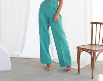 Mint palazzo pants. Woman's high waisted palazzo trousers. Wide leg pants. Pants for occasion