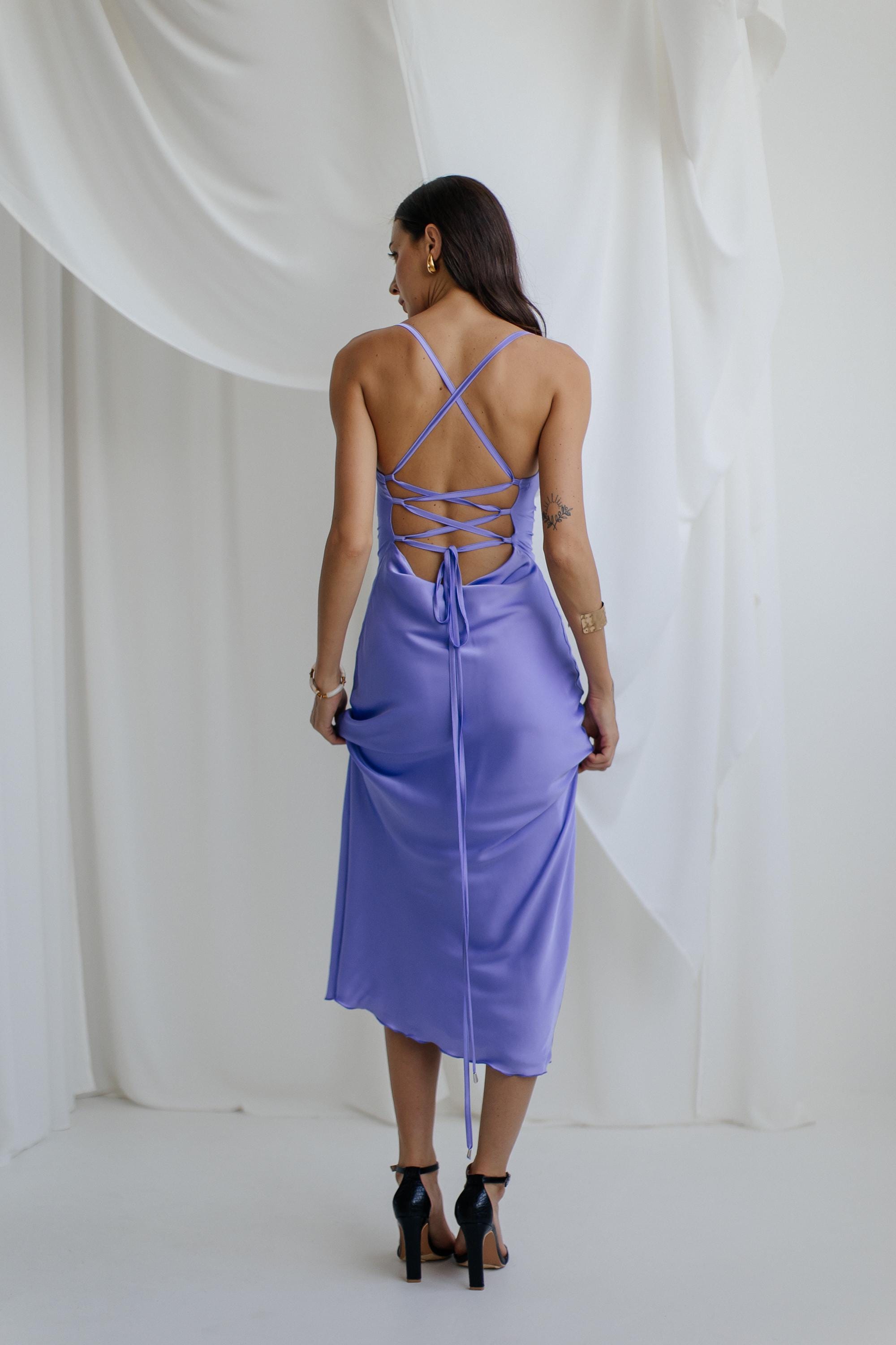 Formal Light Purple Midi Dresses Dress Barn Lavender Dress Lavender Silk  Midi Sleeveless Dress Open Back