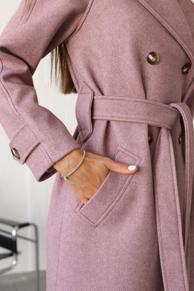 Spring Dusty Pink Coat Wool Wrap Coat. Long Wrap Coat. Double Etsy