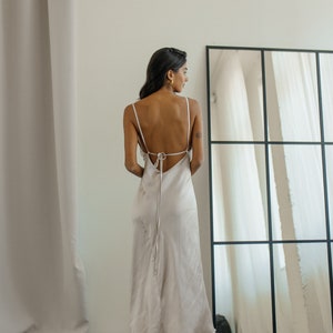 Champagne Silk Midi Dress: Sleeveless Open Back Bridesmaid Dress