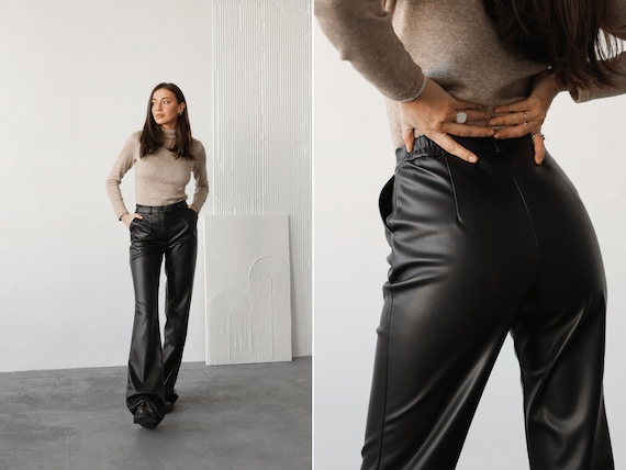 Faux Leather High-waisted Flare Leg Pants